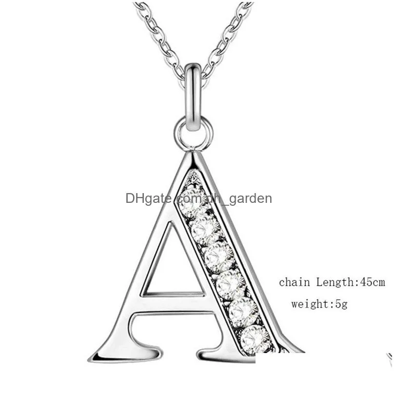 personalized initial crystal az letter pendant charms necklace 26 alphabet silver color chain necklaces women fashion high quality