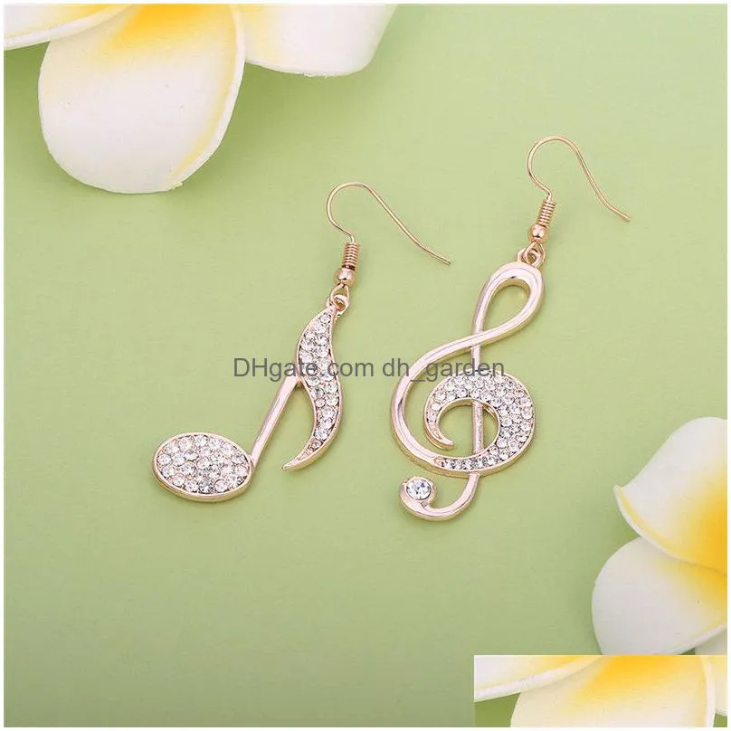 asymmetric trendy music notes earrings personality hook crystal silver rhinestone dangle earring for women accessory lady jewelry