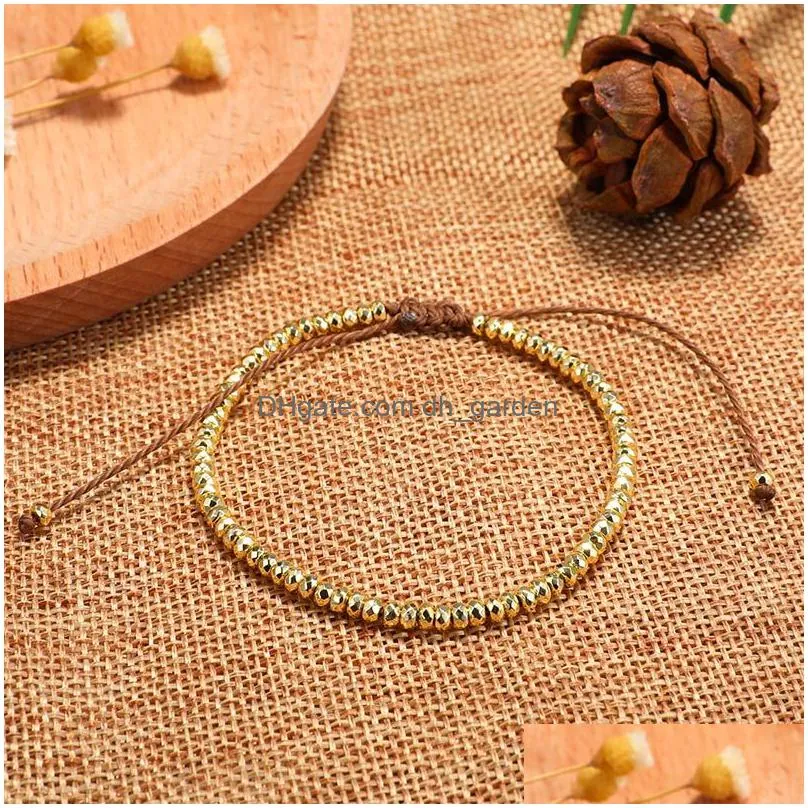 handmade small beads bracelet for men ball braided charm wrap bracelet bangles adjustable wax rope braided gold silver copper beads