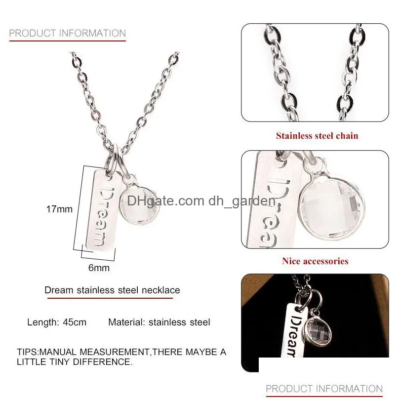 new fashion letter dream faith pendant necklaces stainless steel jewelry for women link sweater chain statement necklace with gift