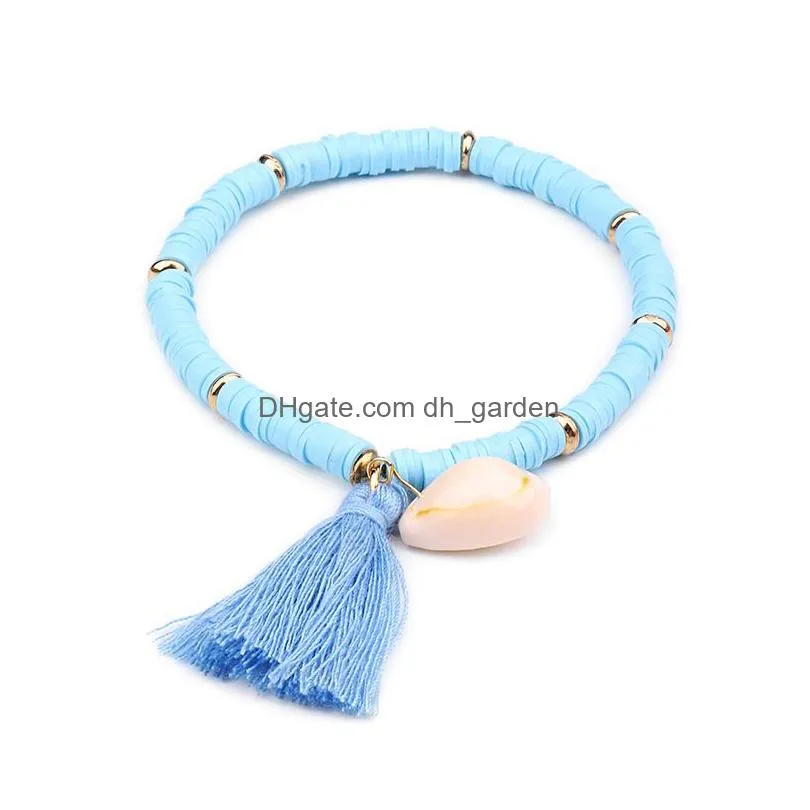 bohemian shell charm bracelet uni handmade multi color resin bead woven bracelet with tassel summer beach adjustable for women