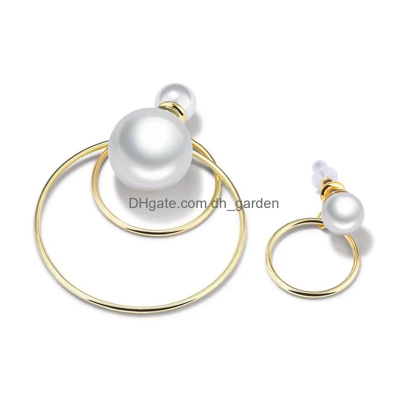 minimalist pearl big circle ear ring for women copper asymmetry earring female dainty pearl hoop earrings bijoux brincos jewelry