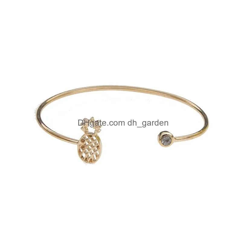 women girl bowknot pineapple vintage gold color chic lovely shining rhinestone bracelets bangles gifts adjustable jewelry wholesale