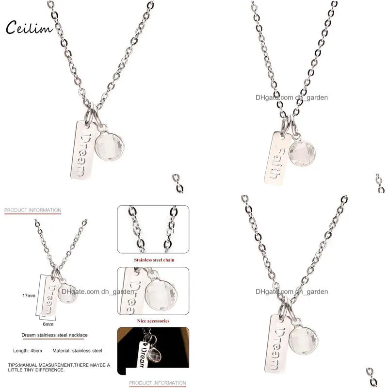 new fashion letter dream faith pendant necklaces stainless steel jewelry for women link sweater chain statement necklace with gift