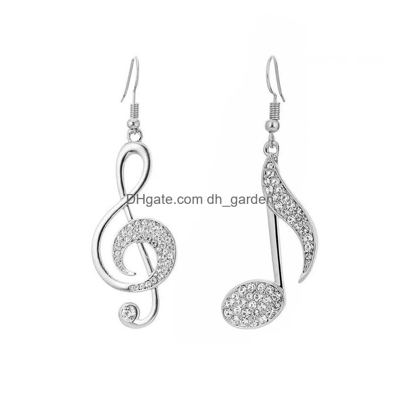 asymmetric trendy music notes earrings personality hook crystal silver rhinestone dangle earring for women accessory lady jewelry
