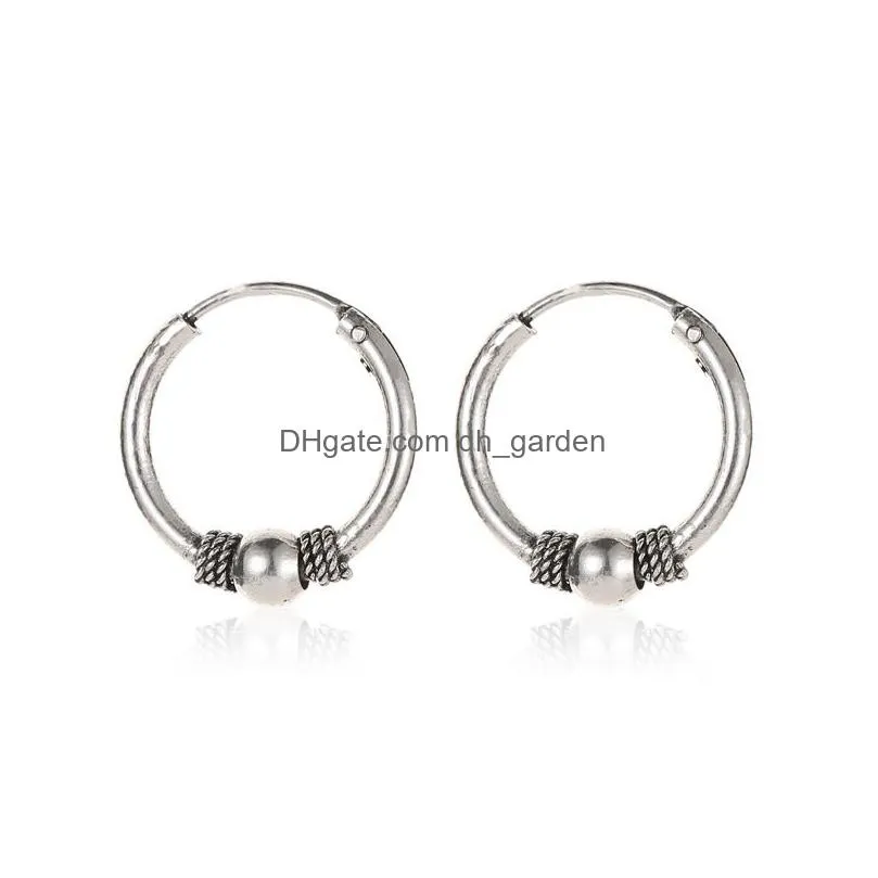 punk vintage circle hoop earrings female knotted hoop earrings ancient silver round ear ring for women men wholesale jewelry