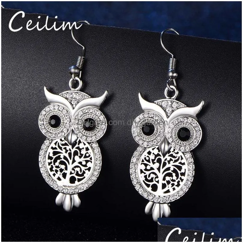 designs exquisite luxury crystal animal big eye owl earrings long hooks hollow tree dangle earring for women lovely party charm