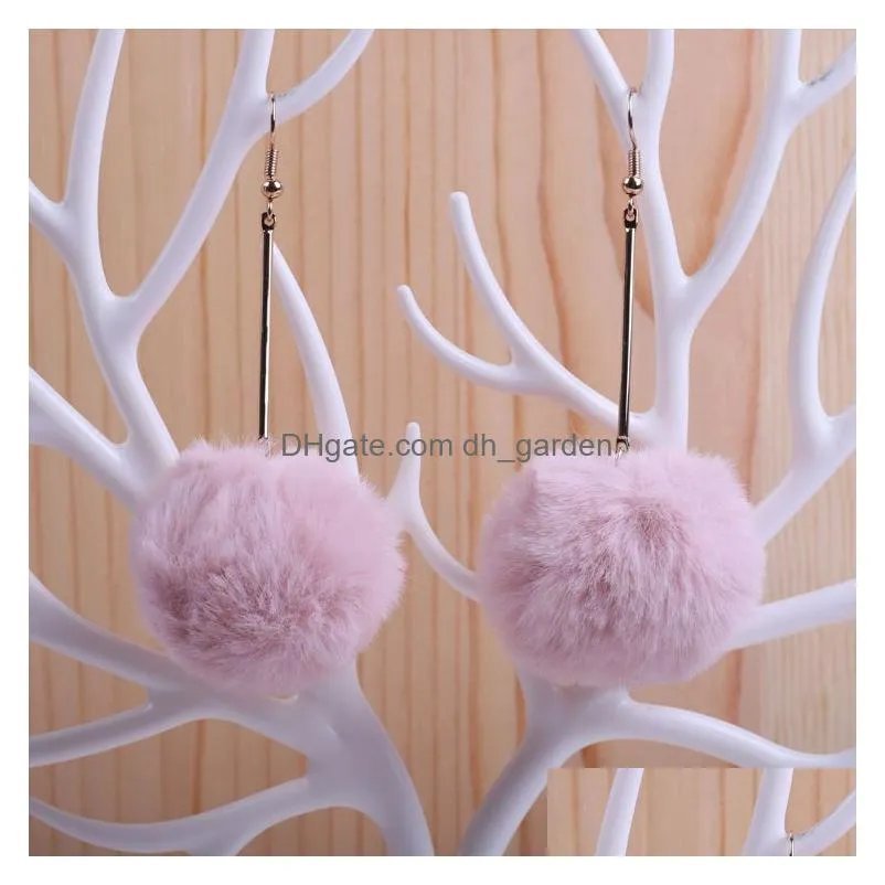 korean sweet pink plush ball earrings imitation rabbit fur ball soft fur ball lovely gold metal dangle earring pom pom cute stud