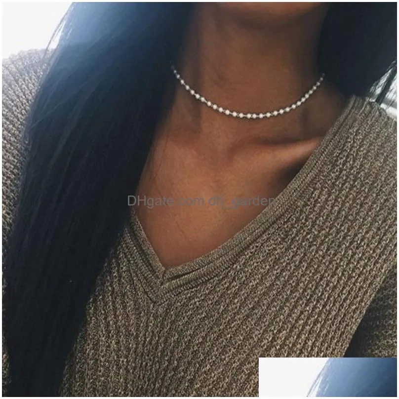 2019 new vintage gold silver color simulatedpearl chain choker necklace for women party collar necklace fashion wedding jewelry gift