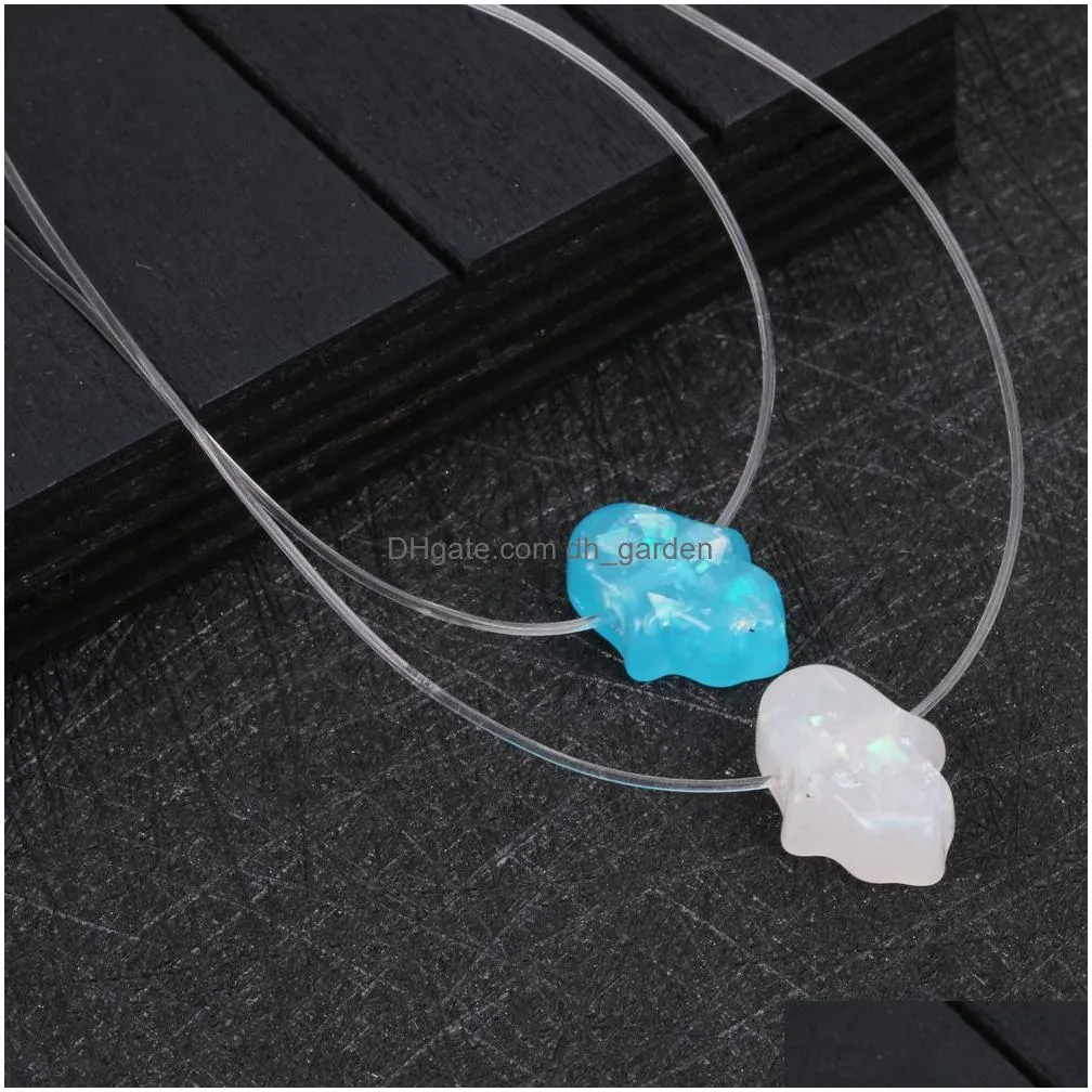 blue white opal necklace hand pendants necklaces transparent chain choker women jewelry collier