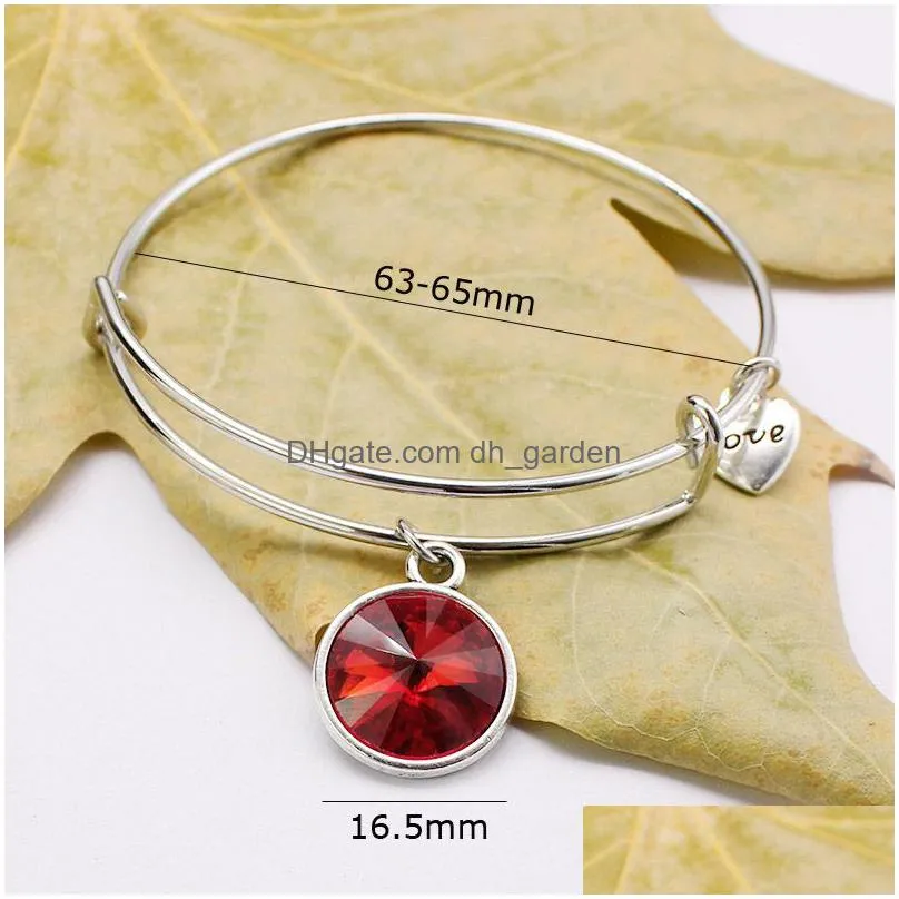 hot selling fashion usa birthstone pendant charms expandable wire adjustable bangle bracelets for women men lucky jewelry fit brithday