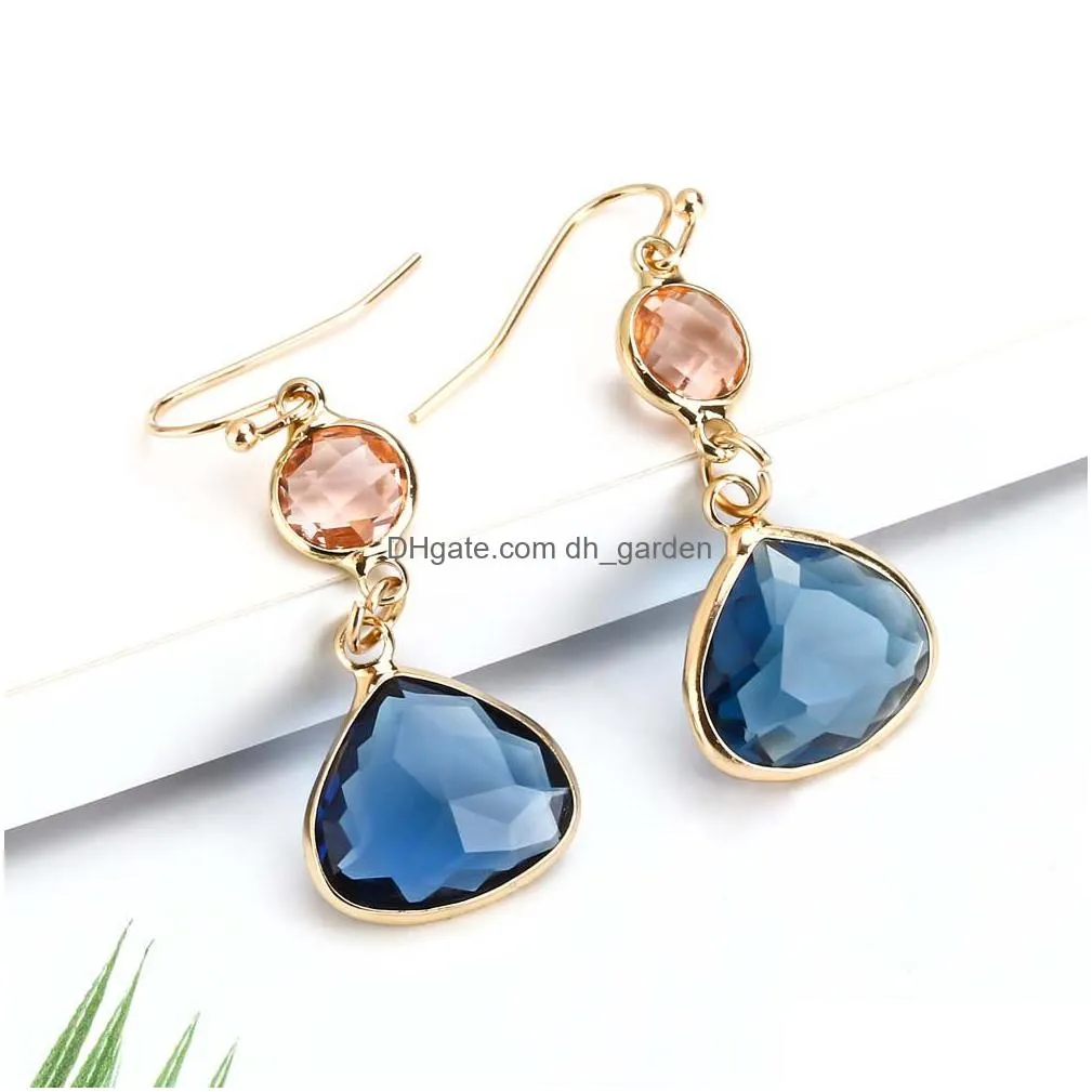 2019 new womens fashion crystal earrings rhinestone blue/pink glass black copper sweet metal ear earrings for girl gift wholesale