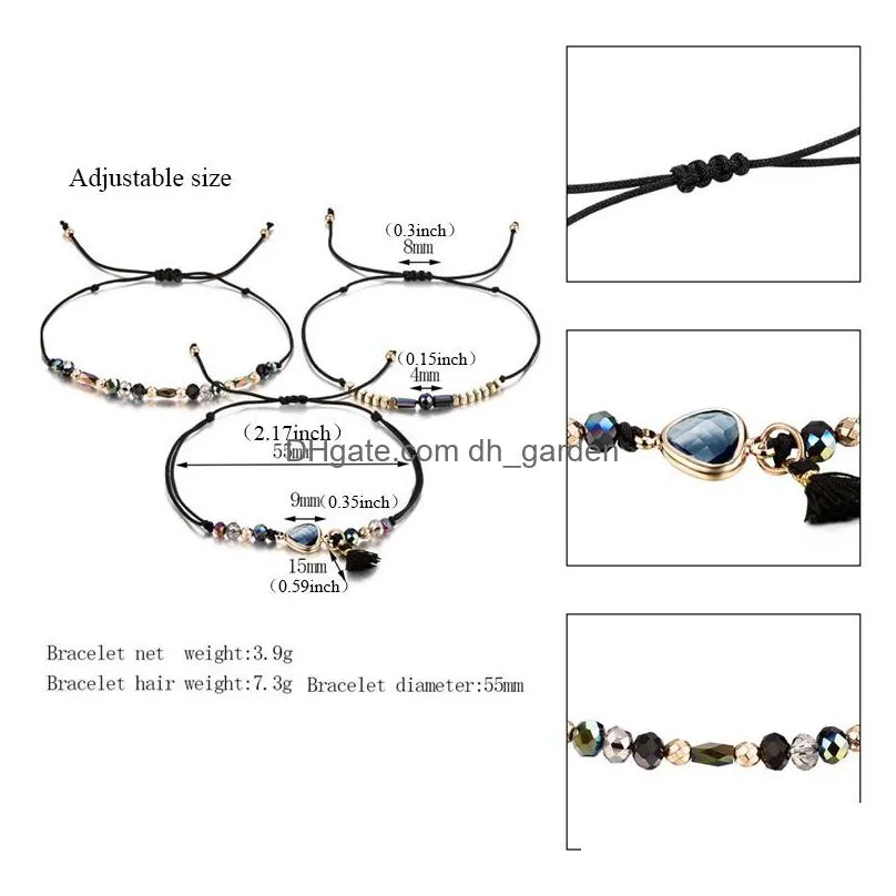 trendy transmit love 3pcs/lot wax bracelet for woman natural stone crystal rice beads woven bracelet with heart shape charm wholesale