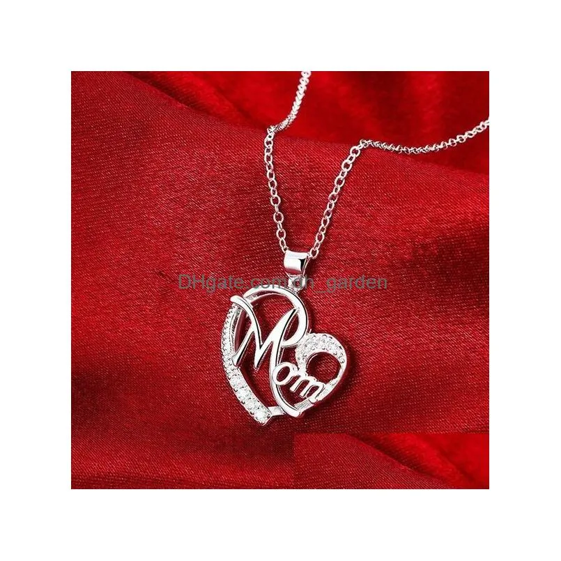 2018 fashion jewelry heart zircon gold color crystal mother mom charm pendant long chain necklace for women christmas gift wholesale