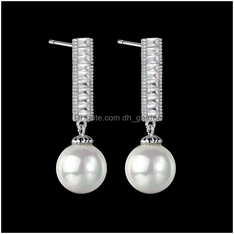 trendy cz imitation pearls dangle earrings for women pave cubic zircon dangle earring party gifts silver color jewelry bridesmaid gift