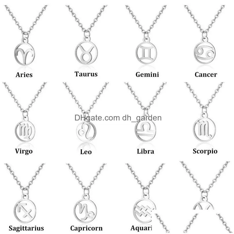1pc zodiac pendant necklace constellation sign silver chain for women 12 constellations necklaces jewelry gift wholesale