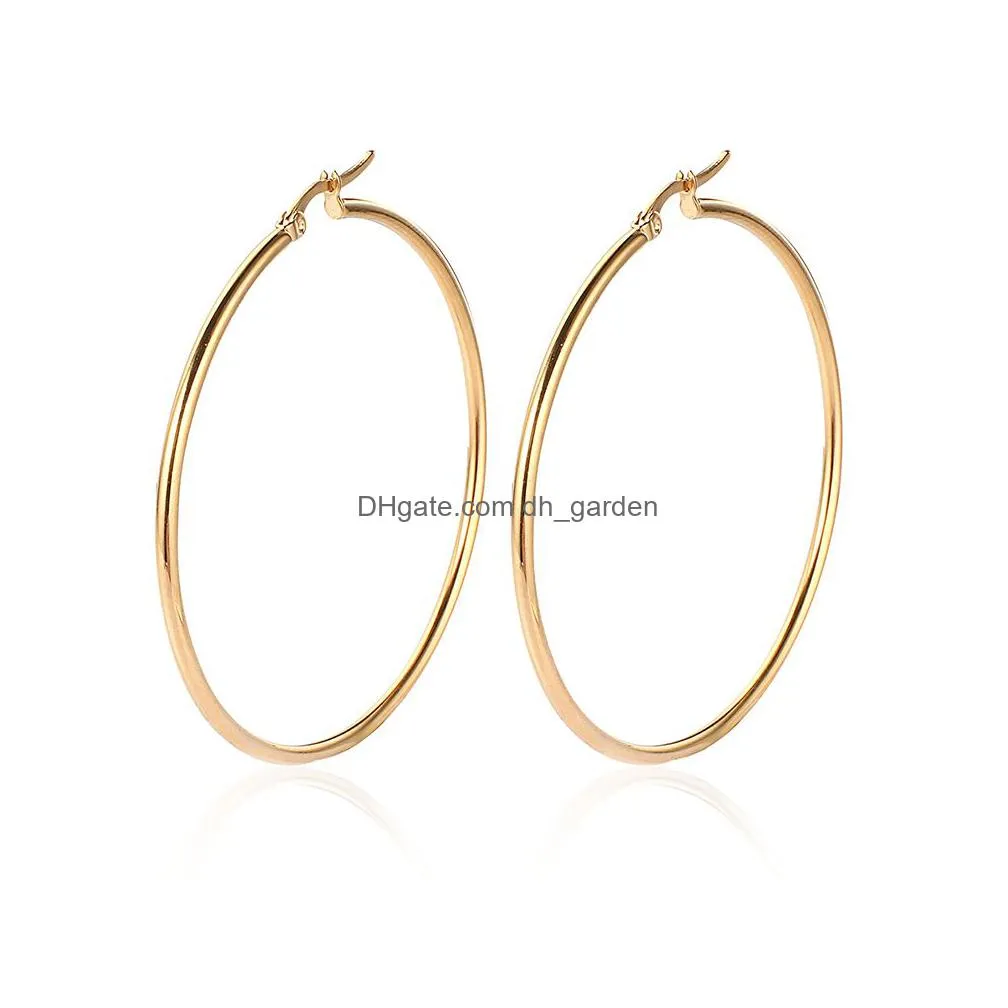 8 sizes big smooth circles hoop earrings for women statement stainless steel gold silver color round circle loop earring party gift hot