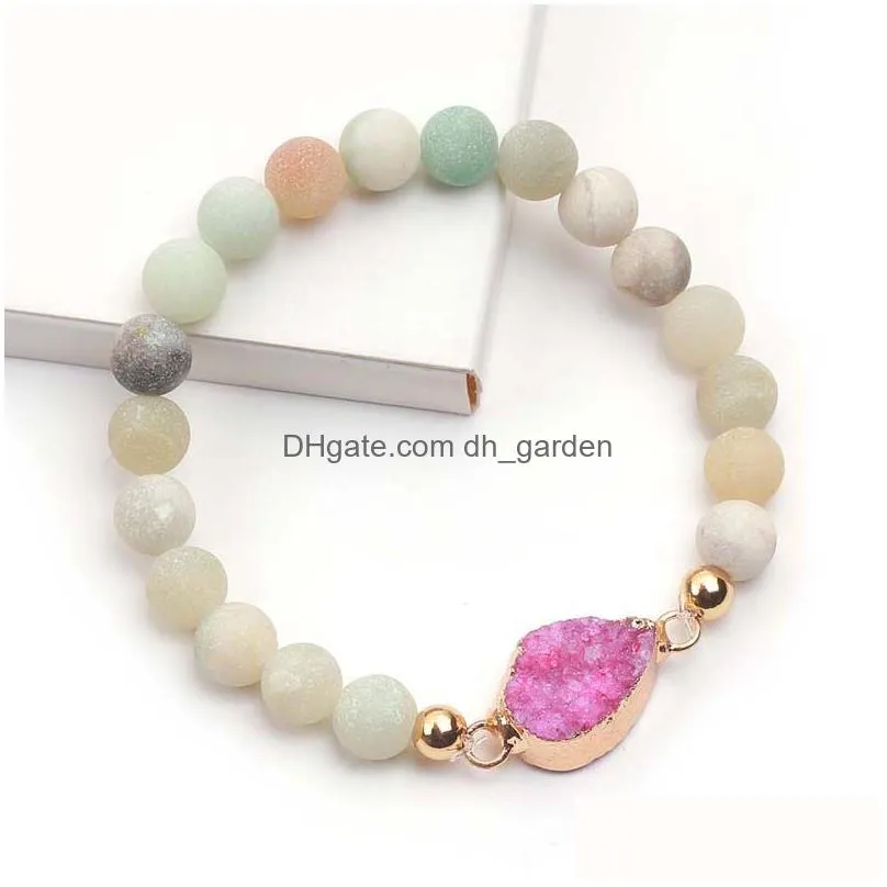 new arrival 8.5mm matte nature stone bead bracelets durzy waterdrop charm bracelet for women green blue pink fashion summer jewelry