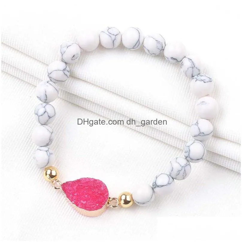 natural stone beads bracelets for women resin stone druzy colorful charm white turquoise bead bracelet 8mm bead wholesale jewelry 2019