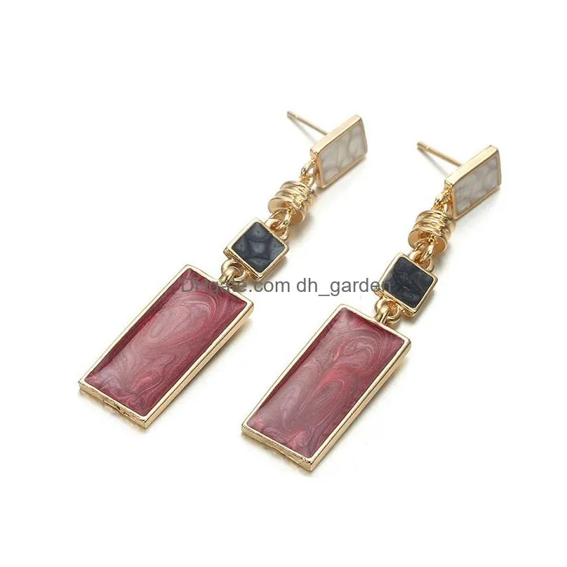 new trendy simple design geometric earrings for women girls red stone dangle earrings earrings korean style fashion jewelry