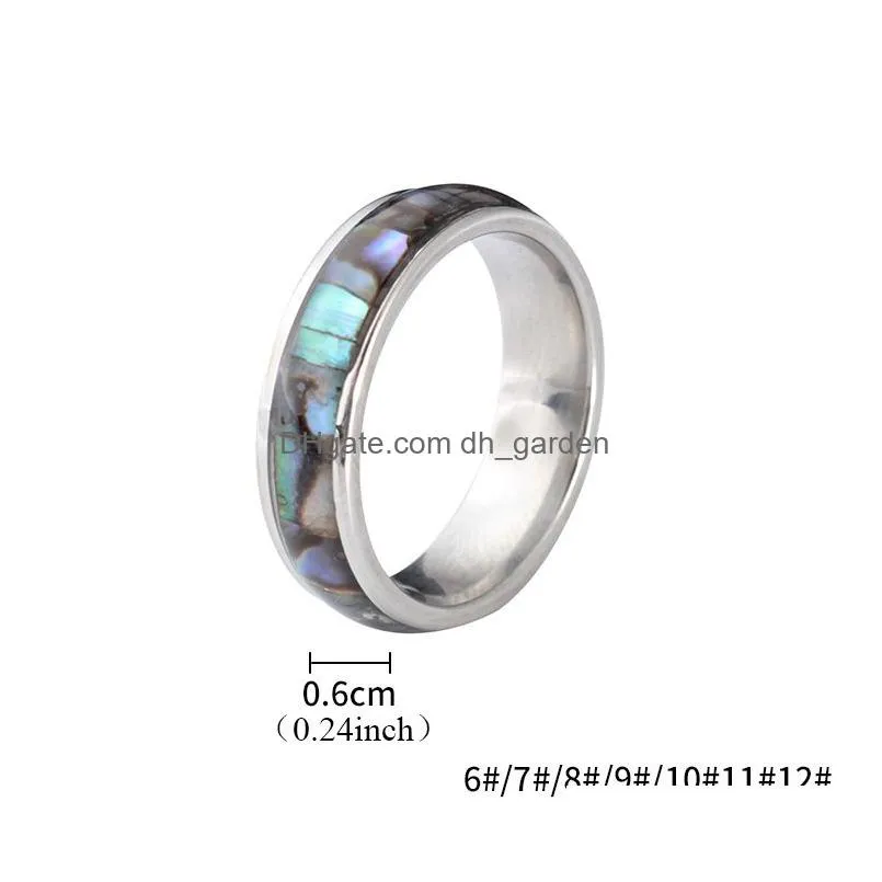 shellhard abalone shell stainless steel finger rings wedding bands for men women comfort fit size 612 lovers couples ring wholesale
