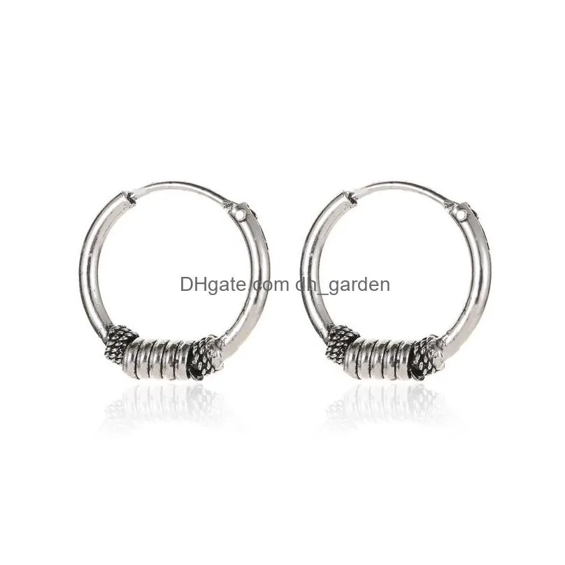 punk vintage circle hoop earrings female knotted hoop earrings ancient silver round ear ring for women men wholesale jewelry
