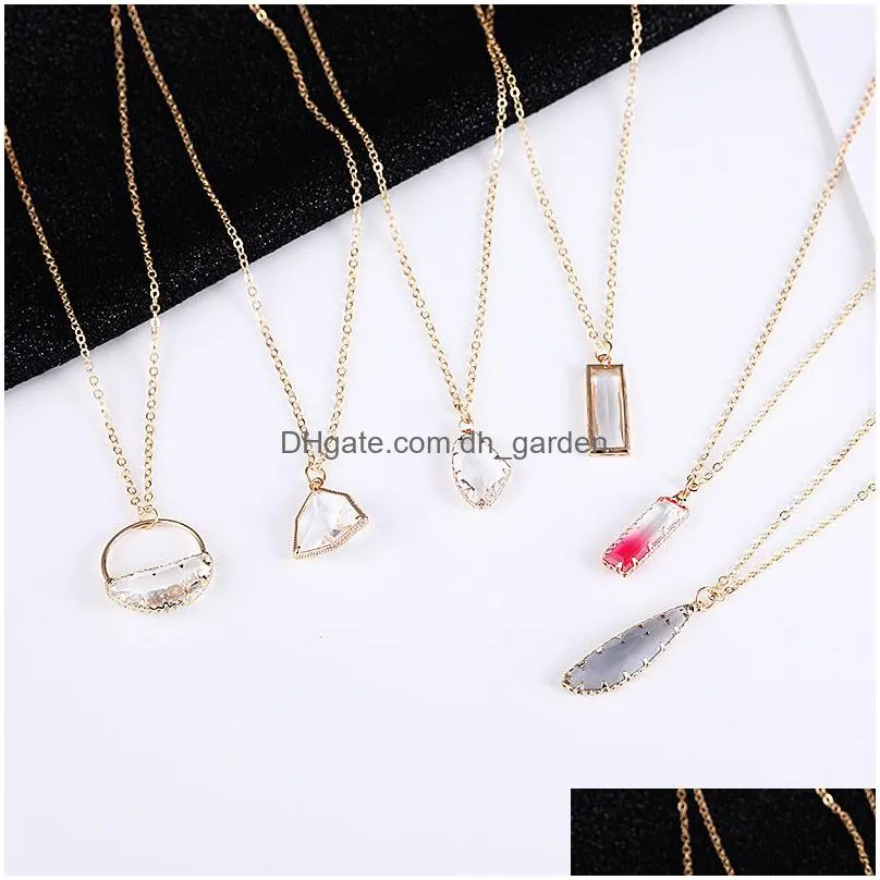 new arrivals crystal pendant chram necklace for women gold chain round multi color irregular geometry glass necklace fashion jewelry