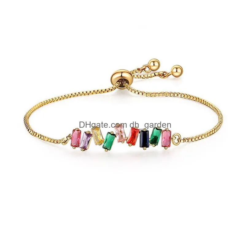 handmade rainbow bar bracelet crystal girls zircon charm bracelet adjustable chain tennis bracelet rainbow jewelry for women friendship