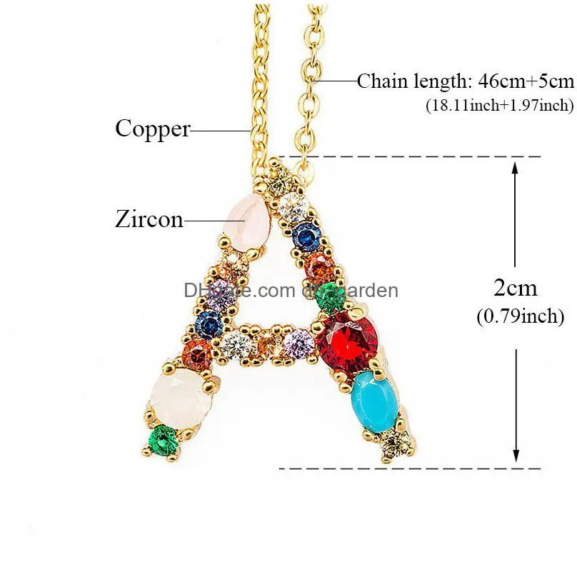diy colorful zircon 26 letter pendants necklace gold chain initial necklaces personalized letter name for women young girl party