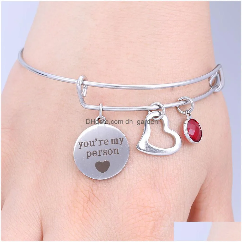 8 styles you are my person stainless steel bracelet for women adjustable expandable love wire bangle bracelets with heart crystal