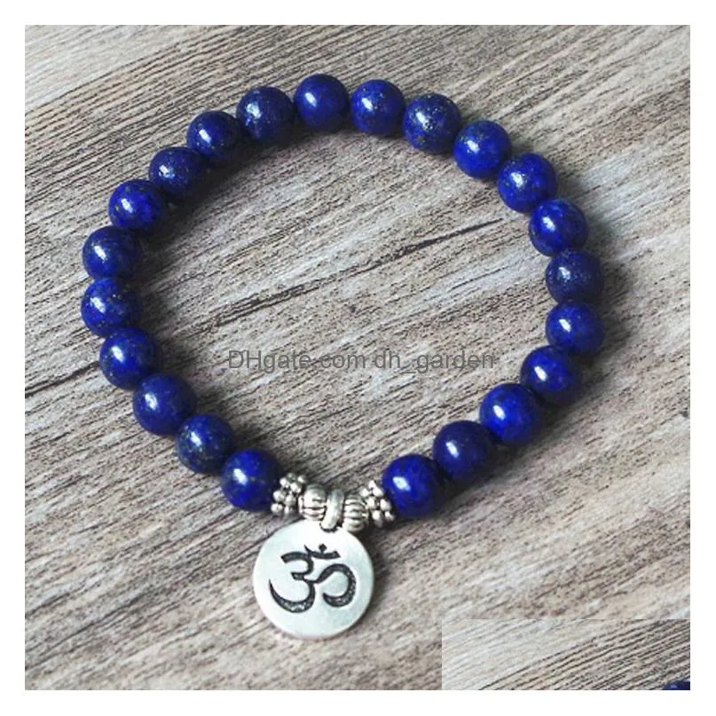 8mm matte amazonite stone strand bracelet yoga chakra mala bracelet om lotus women men beaded charm bracelets handmade jewelry