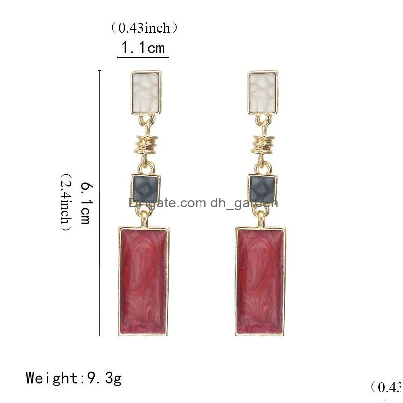 new trendy simple design geometric earrings for women girls red stone dangle earrings earrings korean style fashion jewelry
