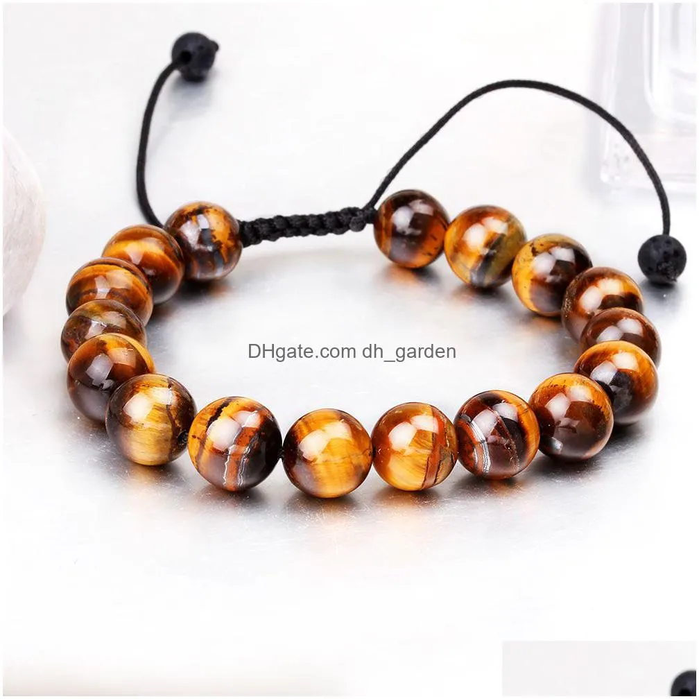 mens fashion natural tiger eye beads matte onyx stone woven bracelet bangles healing balance prayer women men jewelry wholesale