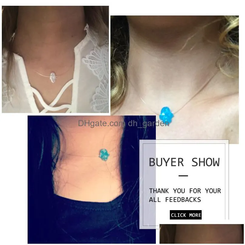 blue white opal necklace hand pendants necklaces transparent chain choker women jewelry collier
