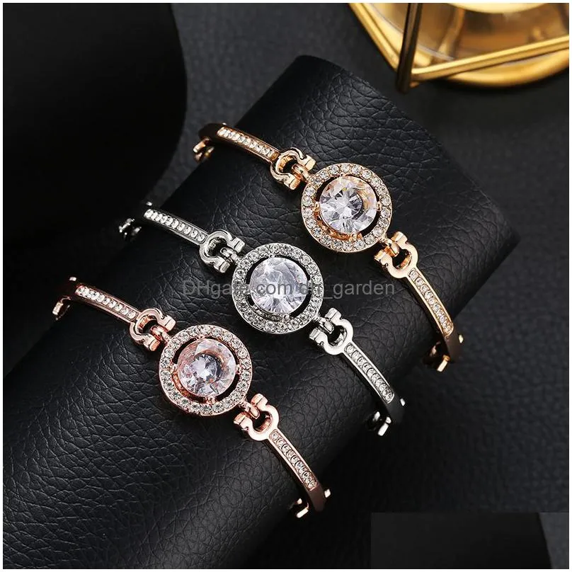 new trendy rhinestone zircon link bangle bracelet high quality charm bracelets for women girls gift wholesale jewelry