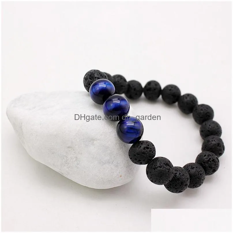 trendy 10mm black lava stone bracelets chakra healing balance yoga beads bracelet for women stretch tiger eye stone charms jewelry