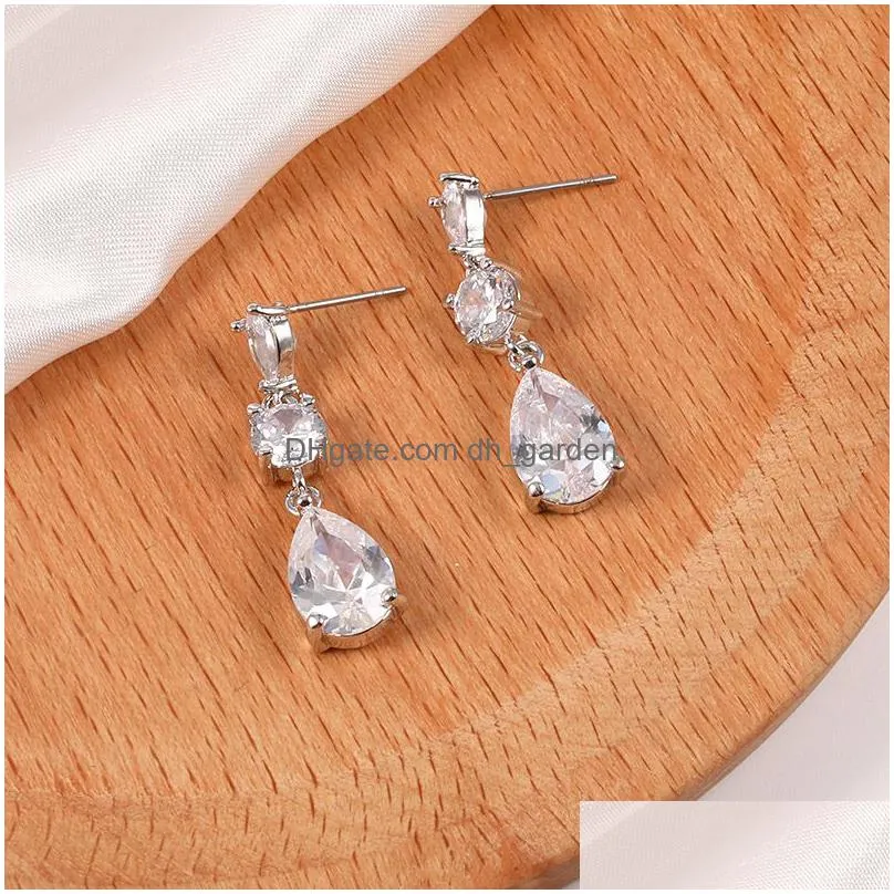 fashion designer clear cubic zirconia waterdrop dangle earrings for women bridal wedding earring dangle ear party jewelry gift