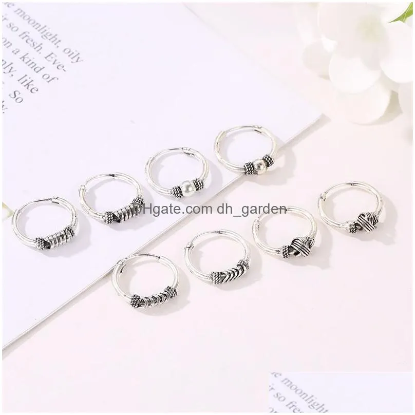 punk vintage circle hoop earrings female knotted hoop earrings ancient silver round ear ring for women men wholesale jewelry