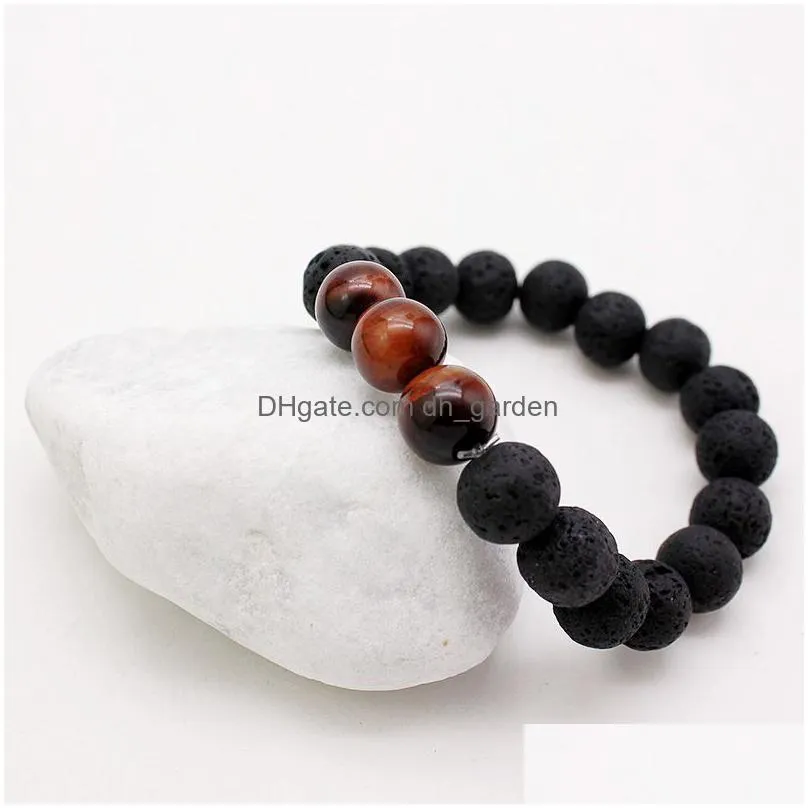 new fashion 10mm lava stone bracelets energy chakra healing balance black beads bracelet for men prayer stretch tiger eye stone yoga