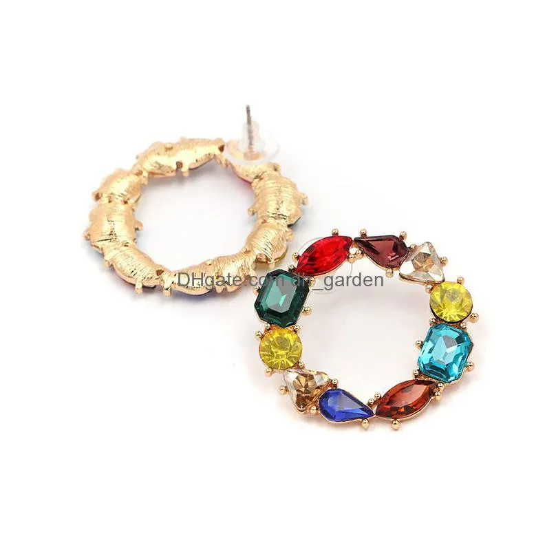 round circle colorful crystal drop earrings for women wedding shining rainbow earrings wholesale jewelry gifts
