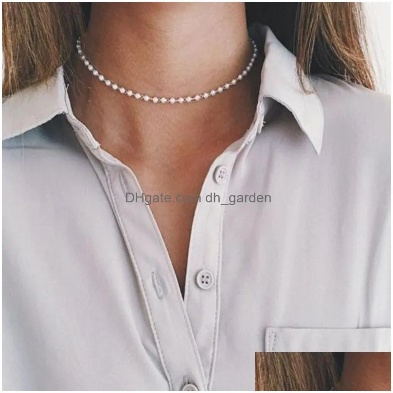 2019 new vintage gold silver color simulatedpearl chain choker necklace for women party collar necklace fashion wedding jewelry gift