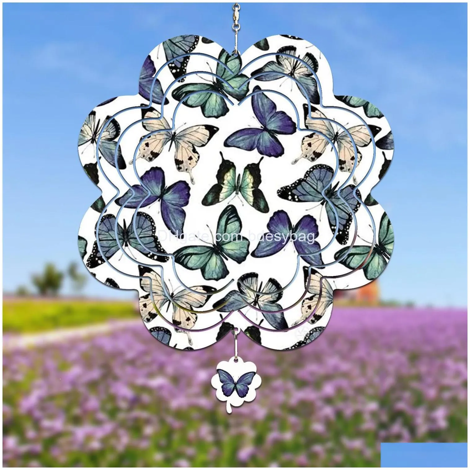 sublimation blank 3d wind spinners alluminum large flower shape spinning hanging patio yard decoration blanks for diy both sides