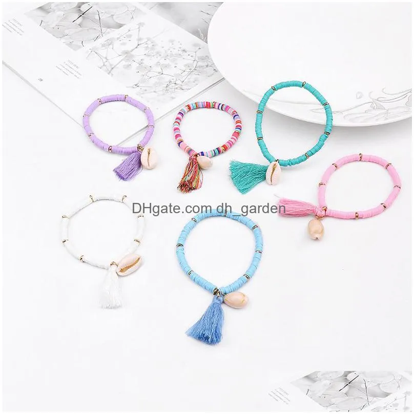 bohemian shell charm bracelet uni handmade multi color resin bead woven bracelet with tassel summer beach adjustable for women