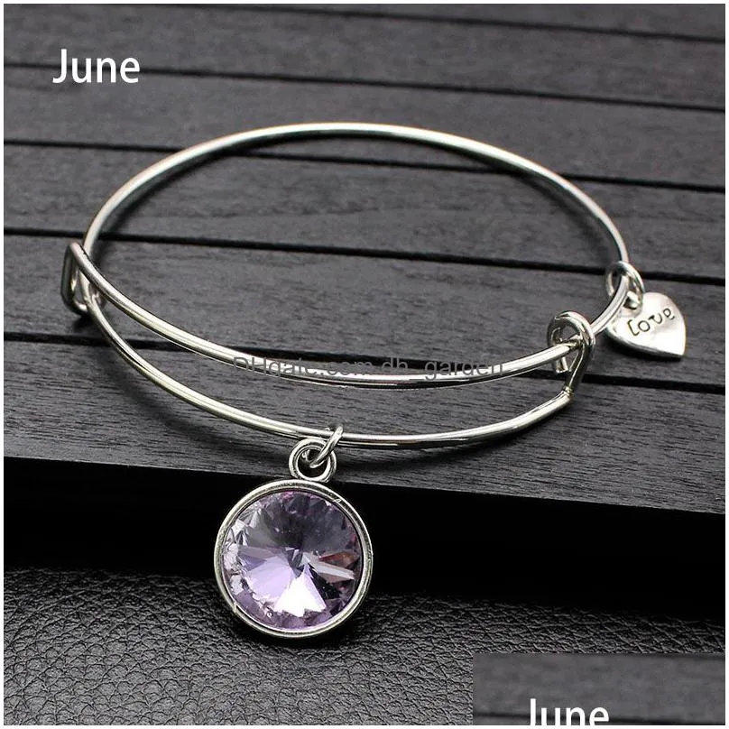 hot selling fashion usa birthstone pendant charms expandable wire adjustable bangle bracelets for women men lucky jewelry fit brithday