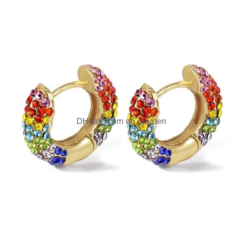 summer rainbow colorful pave crystal earrings cooper mini hoop earring for women high quality party classic jewelry