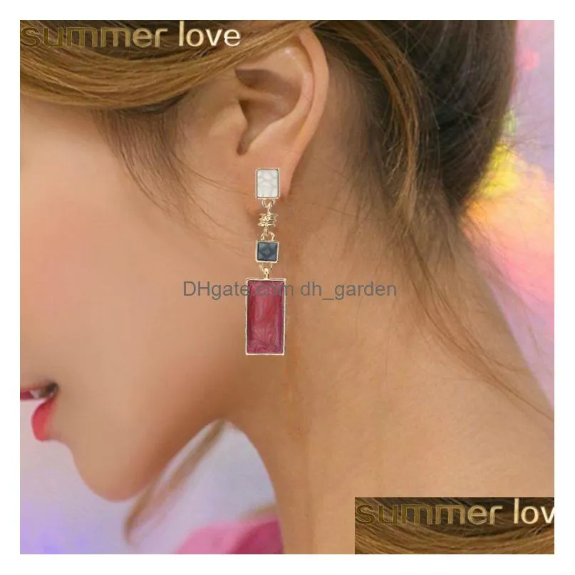 new trendy simple design geometric earrings for women girls red stone dangle earrings earrings korean style fashion jewelry