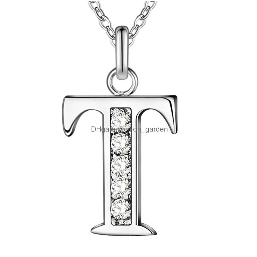 personalized initial crystal az letter pendant charms necklace 26 alphabet silver color chain necklaces women fashion high quality