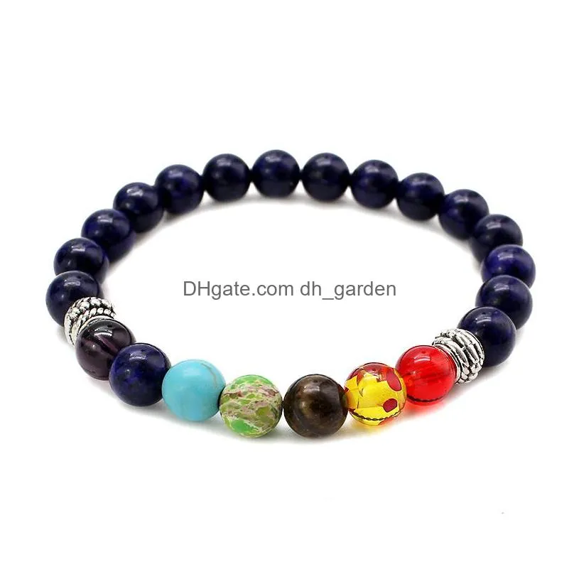 2018 new 7 chakra black lava men bracelets healing balance beads bracelet for women reiki prayer natural stone fashion yoga stretch