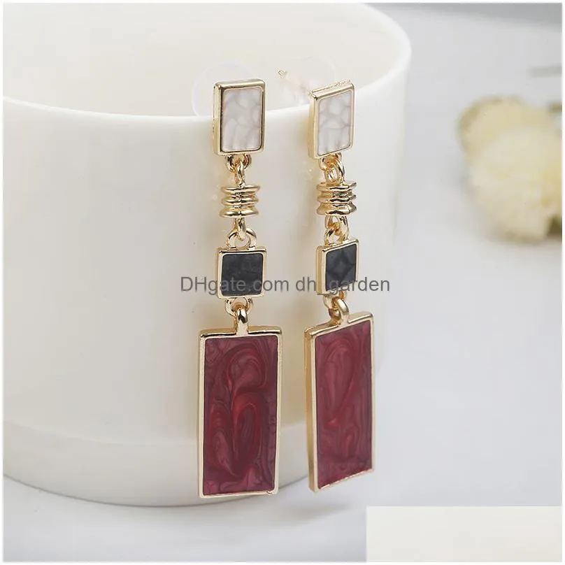 new trendy simple design geometric earrings for women girls red stone dangle earrings earrings korean style fashion jewelry