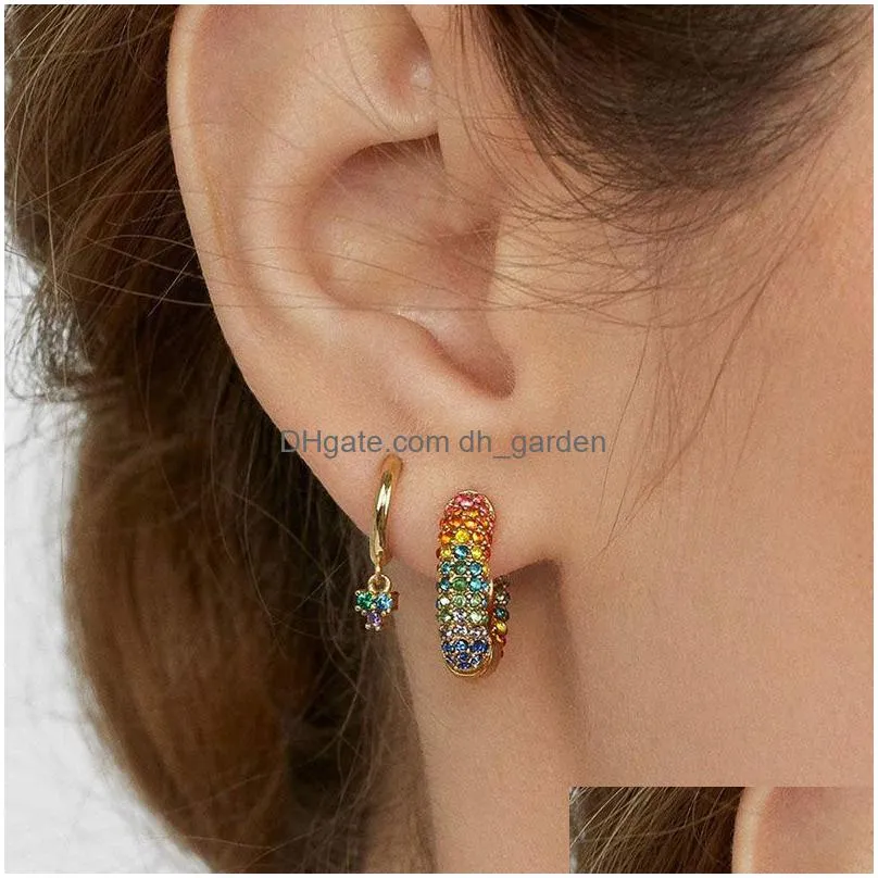 summer rainbow colorful pave crystal earrings cooper mini hoop earring for women high quality party classic jewelry